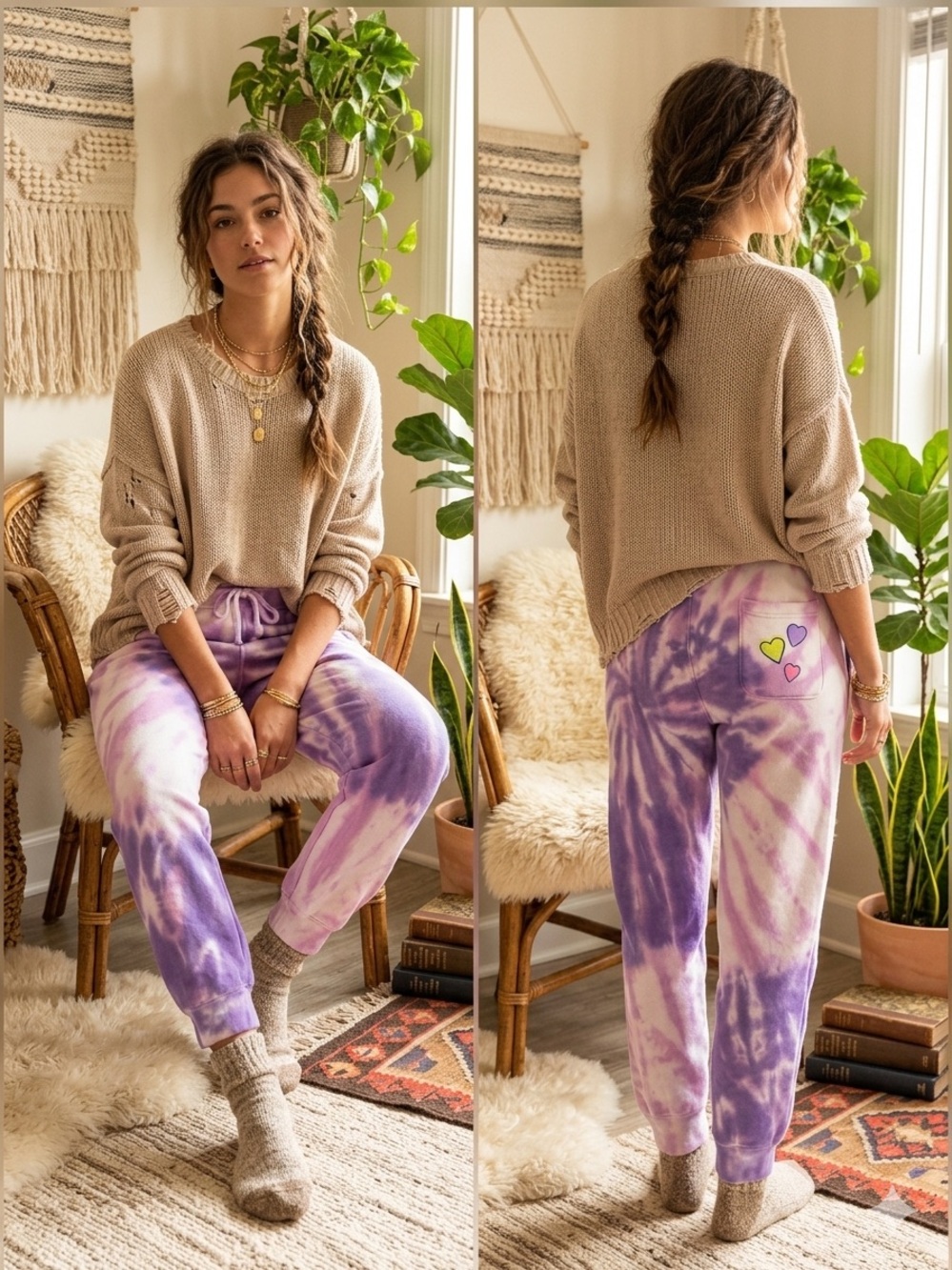 Roller Rabbit Tie-Dye Heart Joggers - Size Small